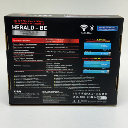 MSI Harald-Be WIFI 7 MAX Tri-Band Wi-Fi 7 & Bluetooth 5.4 PCIe Adapter NCM865