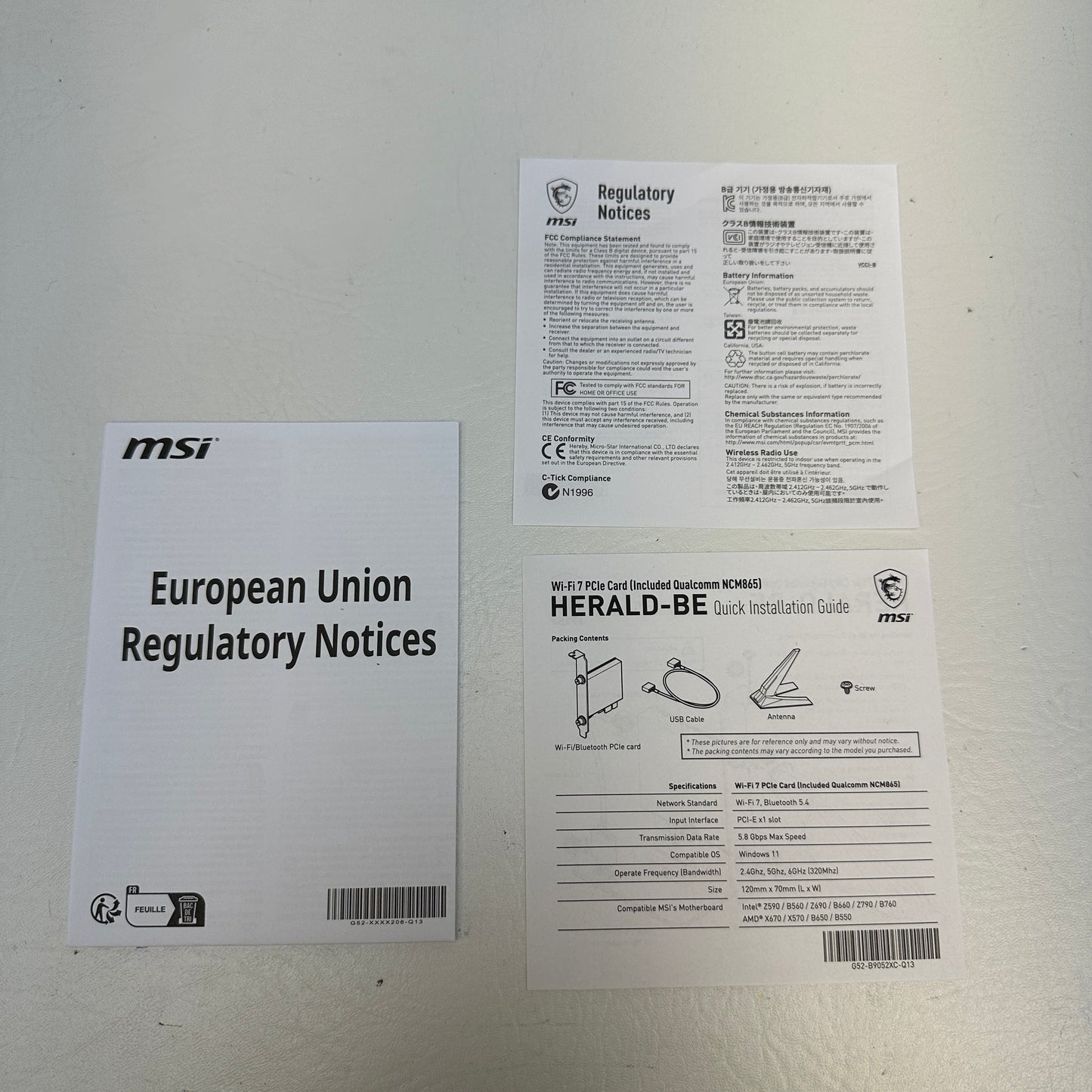 MSI Harald-Be WIFI 7 MAX Tri-Band Wi-Fi 7 & Bluetooth 5.4 PCIe Adapter NCM865
