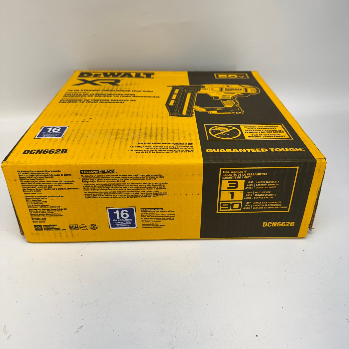 New DeWalt DCN662B 20V MAX XR 16 Gauge Cordless Straight Finish Nailer