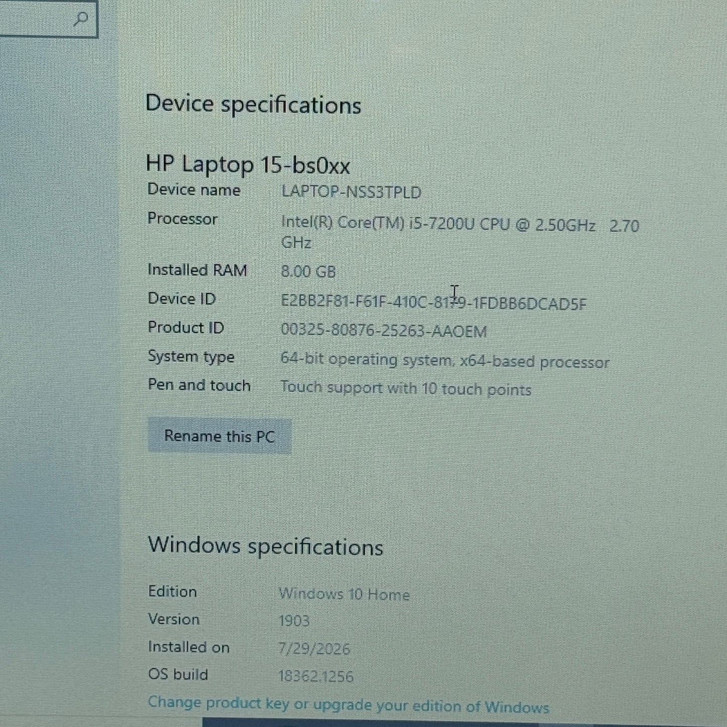 HP Laptop NSS3TPLD 15.6" i5-7200U 2.5GHz 8GB RAM 1TB HDD