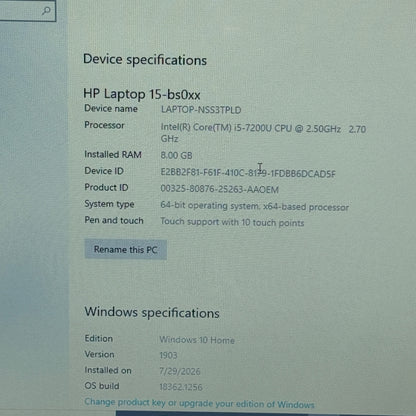 HP Laptop NSS3TPLD 15.6" i5-7200U 2.5GHz 8GB RAM 1TB HDD