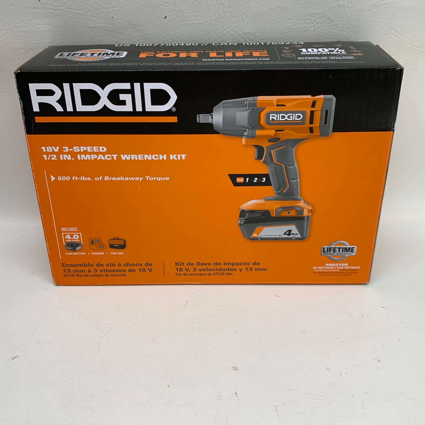 New Ridgid R86215K 18V 3- Speed 1/2" Inch Impact Wrench Kit