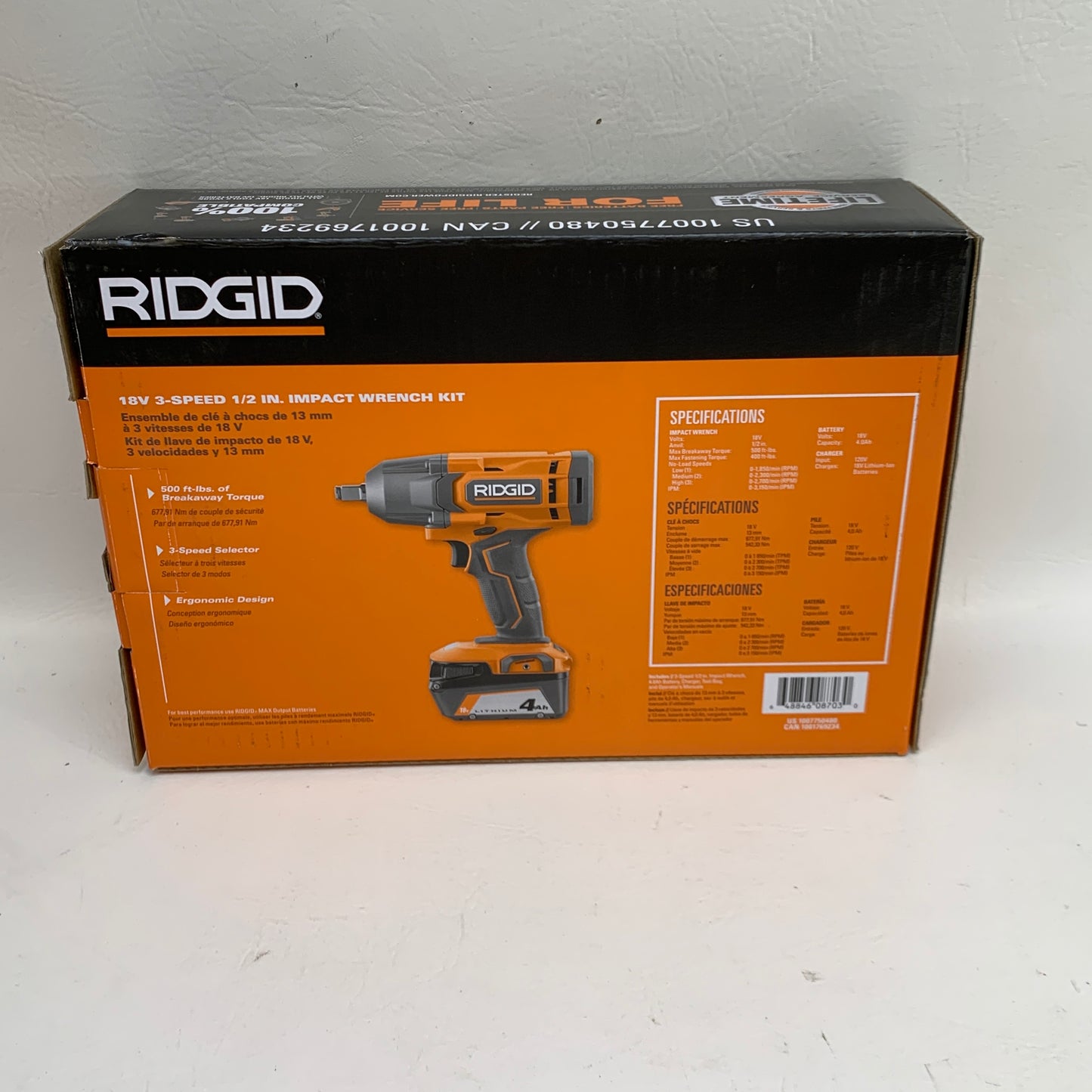 New Ridgid R86215K 18V 3- Speed 1/2" Inch Impact Wrench Kit