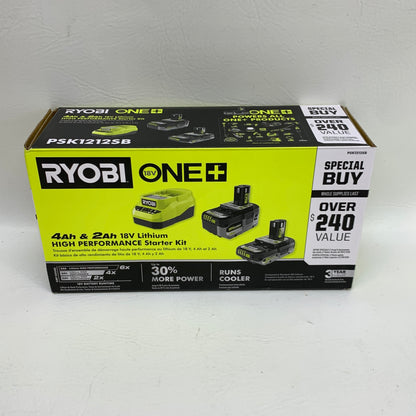 New Ryobi ONE+ 18V HP Lithium-Ion 4Ah & 2Ah Battery + Charger Kit PSK1212SB