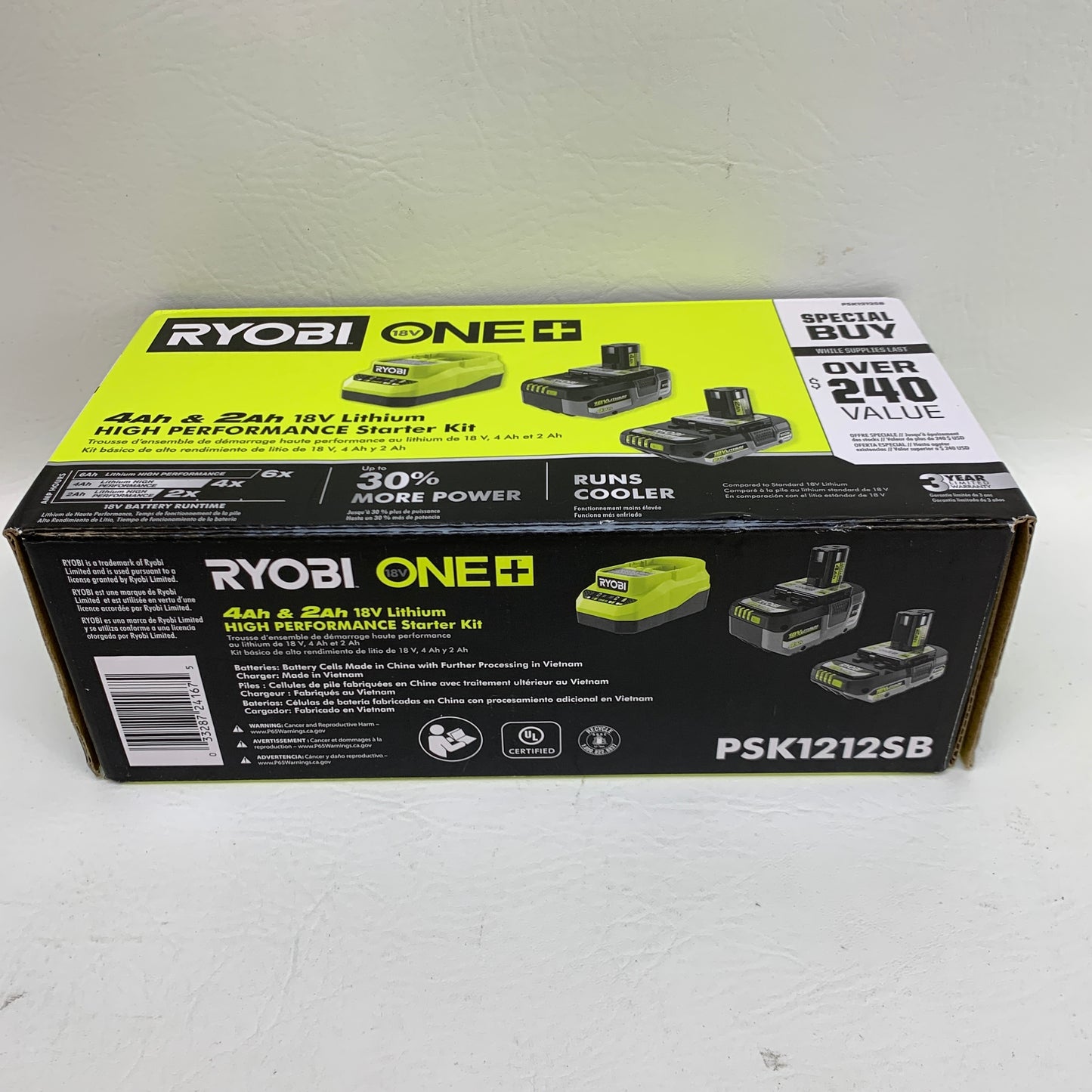 New Ryobi ONE+ 18V HP Lithium-Ion 4Ah & 2Ah Battery + Charger Kit PSK1212SB