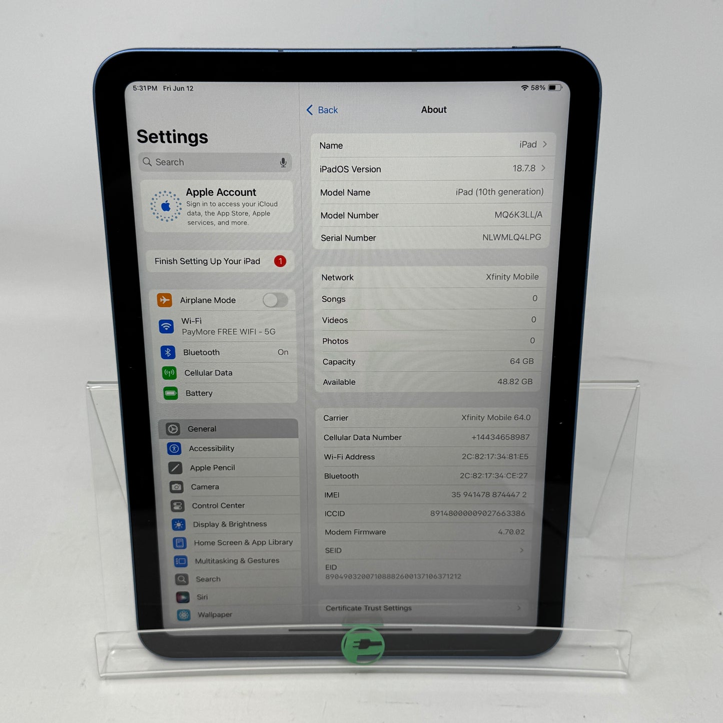 WiFi Only Apple iPad 10th Gen 64GB Blue MQ6K3LL/A