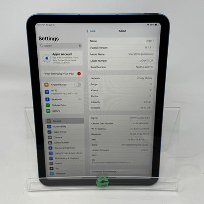 WiFi Only Apple iPad 10th Gen 64GB Blue MQ6K3LL/A