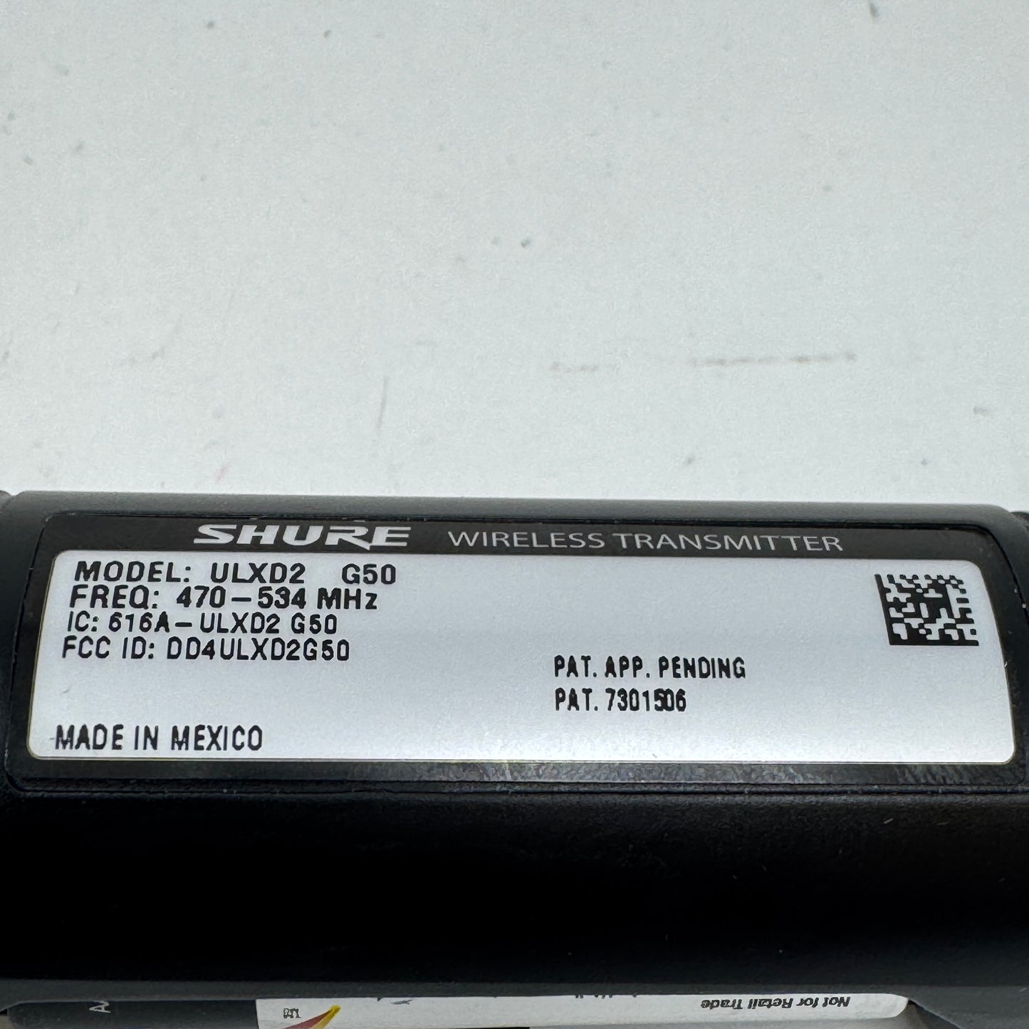Shure ULXD2 G50 470 to 534 MHz Handheld Wireless Microphone Transmitter