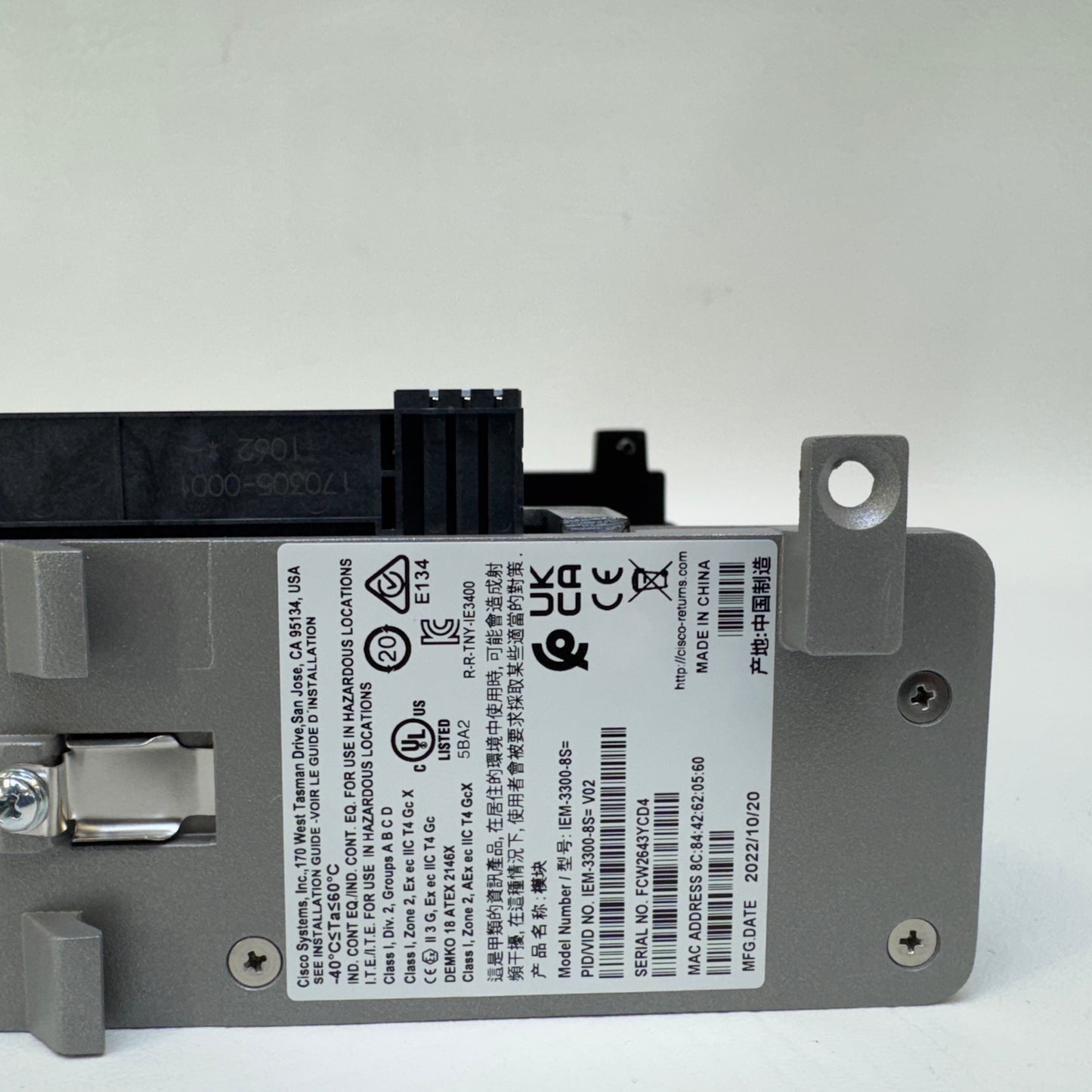 Cisco Catalyst IE3300 Rugged Series 8-Port Expansion Module IEM-3300-8S=
