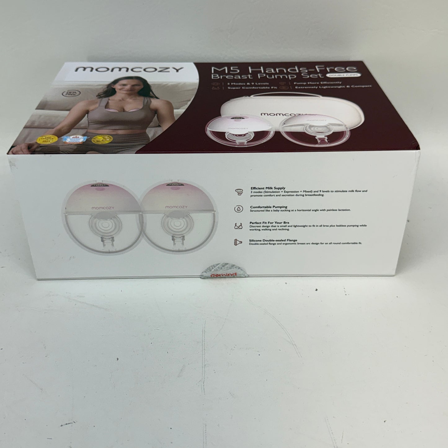 New Momcozy M5 Hands-Free Breast Pump Wearable Double Electric Pink 24mm