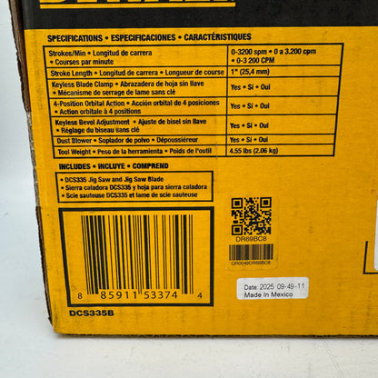 New DeWalt DCS335B 20V MAX XR Brushless Barrel Grip Jig Saw