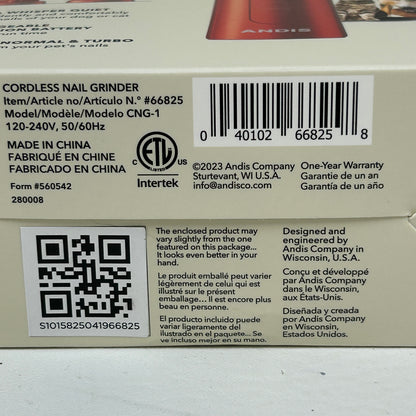 New Andis 66825 CNG-1 Cordless Pet Nail Grinder 2-Speed Rotary Grooming Tool