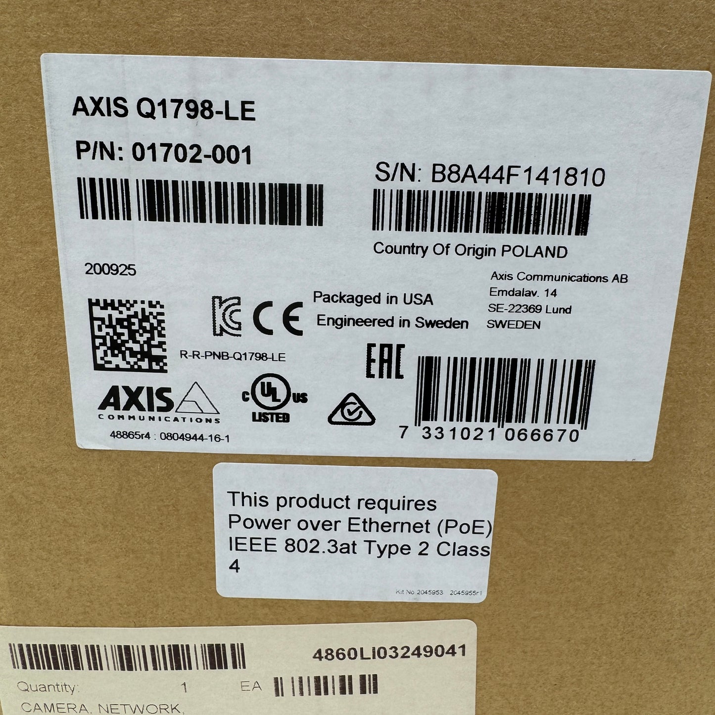 New Axis Q1798-LE 4K 10MP Outdoor Network Bullet Camera 01702-001