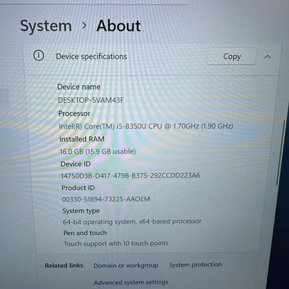 Dell Latitude 7490 14" i5-8350U 1.9GHz 16GB RAM 256GB SSD