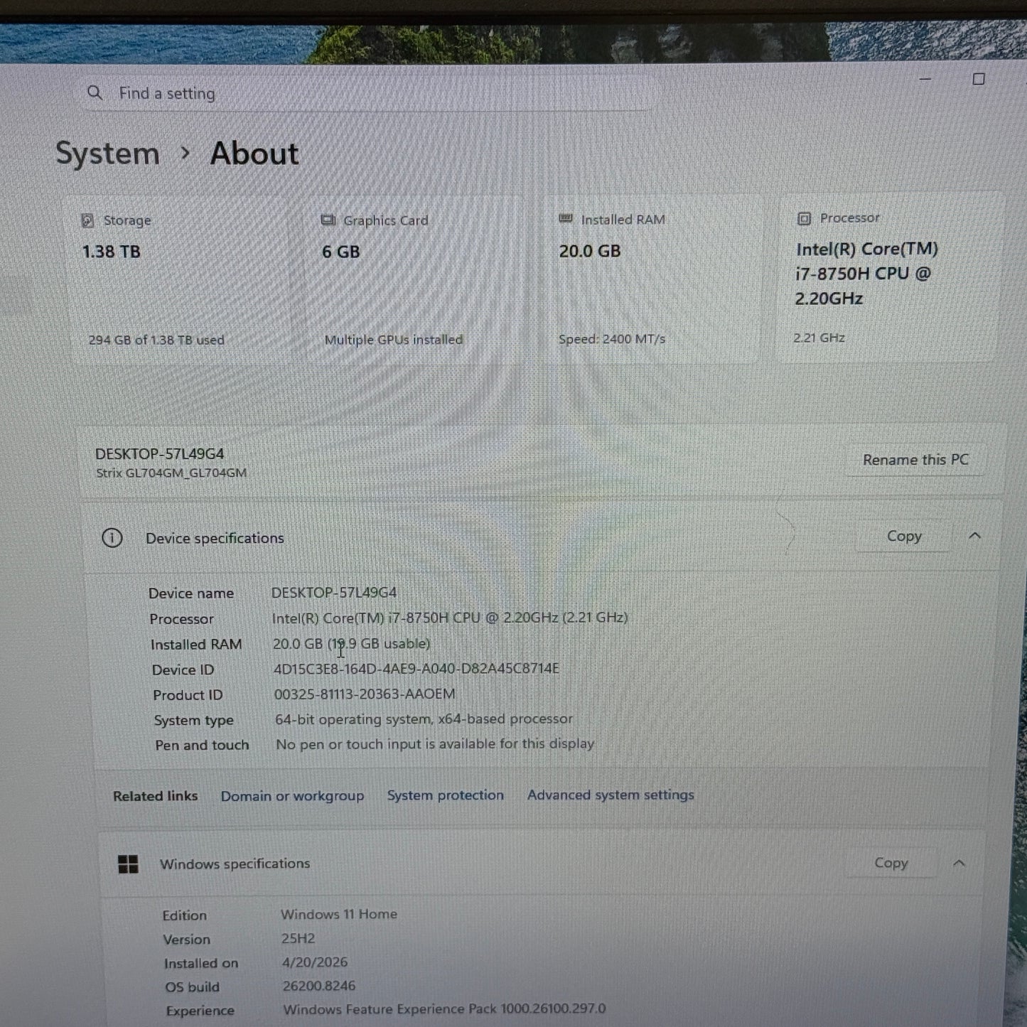 Asus Scar II GL704G 17.3" i7-8750H 2.2GHz 20GB RAM 512GB SSD GeForce GTX 1060