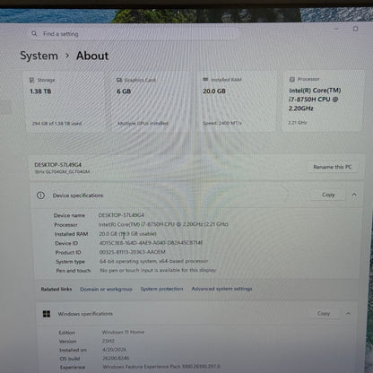Asus Scar II GL704G 17.3" i7-8750H 2.2GHz 20GB RAM 512GB SSD GeForce GTX 1060