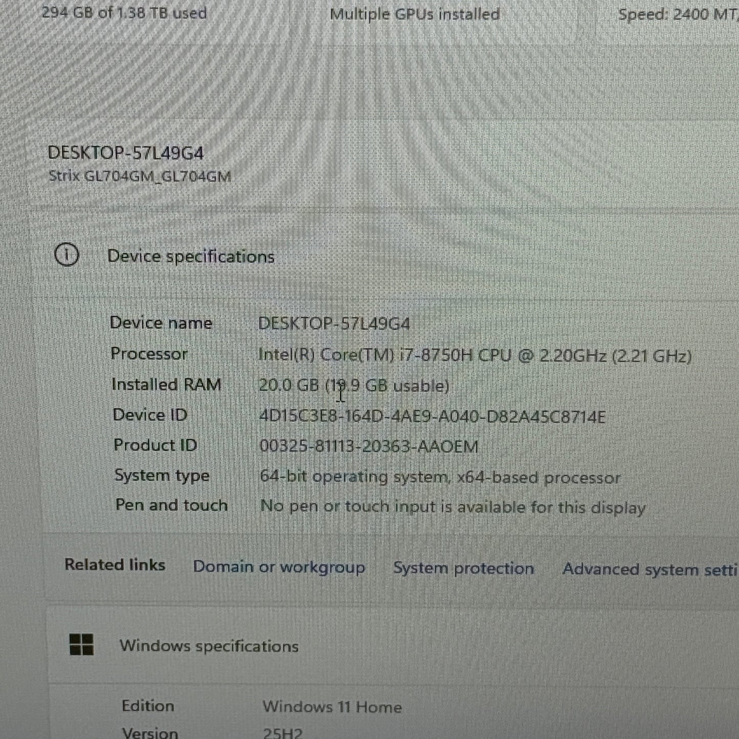 Asus Scar II GL704G 17.3" i7-8750H 2.2GHz 20GB RAM 512GB SSD GeForce GTX 1060
