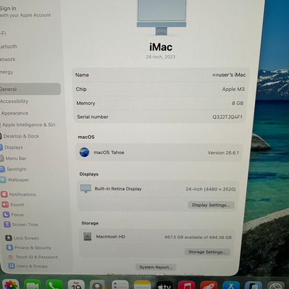 2023 Apple iMac 24" M3 10 Core 4.0GHz 8GB RAM 512GB SSD Blue A2873