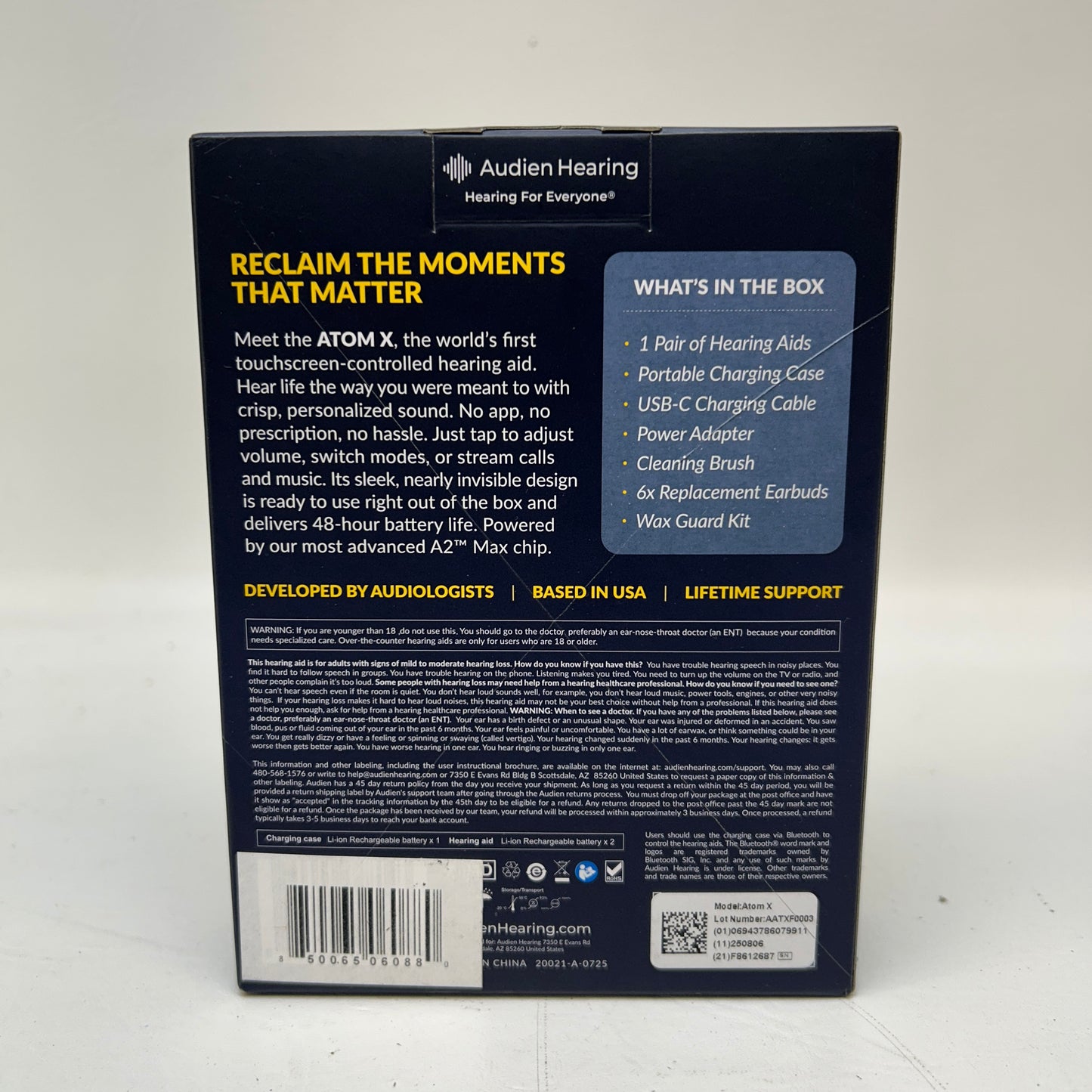 New Audien Hearing Atom X OTC Hearing Aids Touchscreen Case Bluetooth