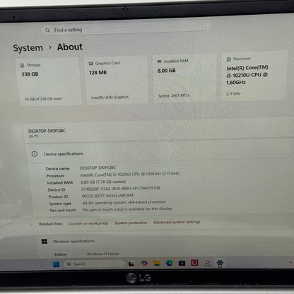 LG Gram 15Z995 15.6" i5-10210U 1.6GHz 8GB RAM 256GB SSD