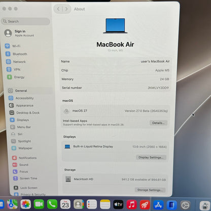2026 Apple MacBook Air 13" M5 10C GPU 4.6GHz 24GB RAM 1TB SSD A3449