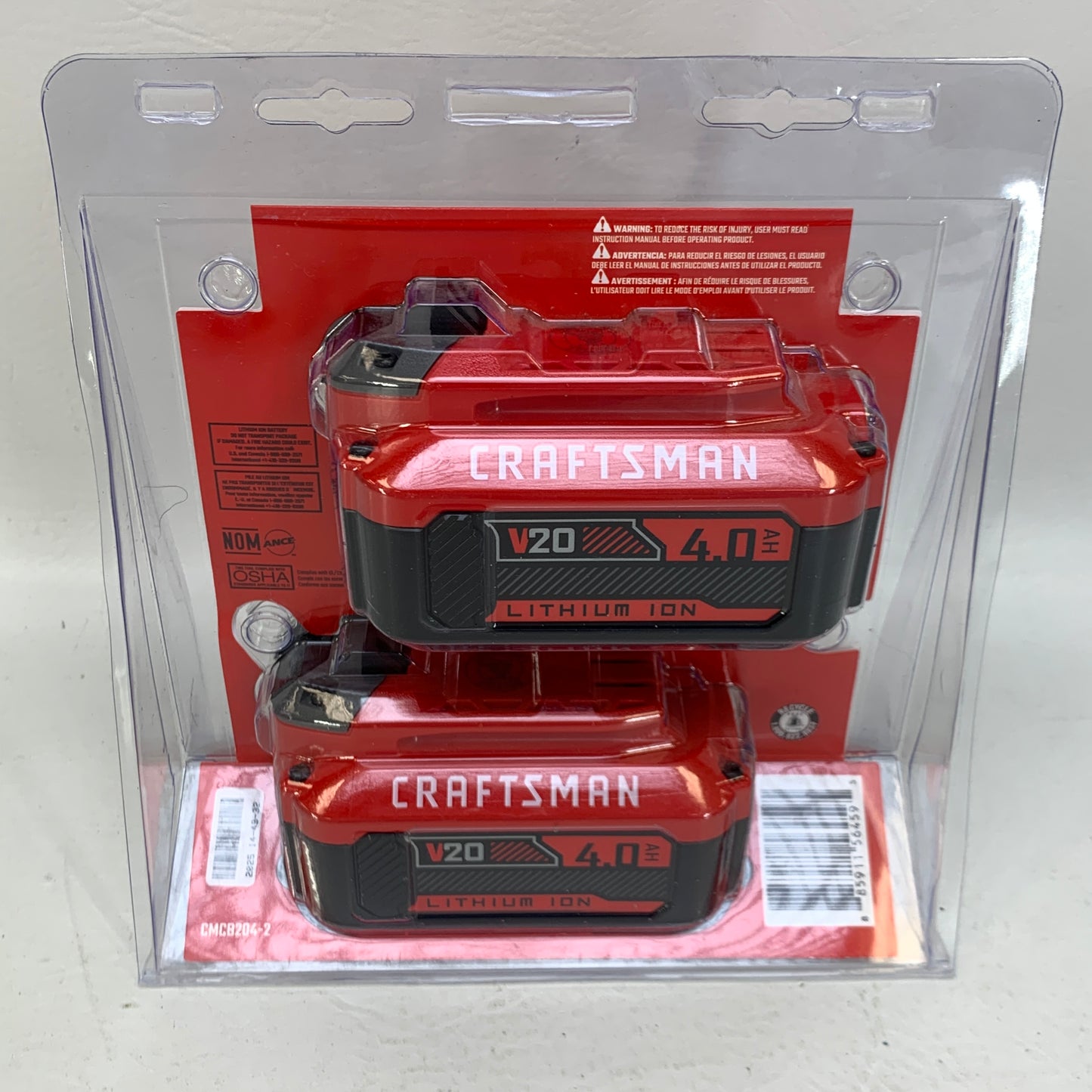 New Craftsman V20 4.0 Ah Battery 2-Pack CMCB204-2 High Capacity Lithium Ion