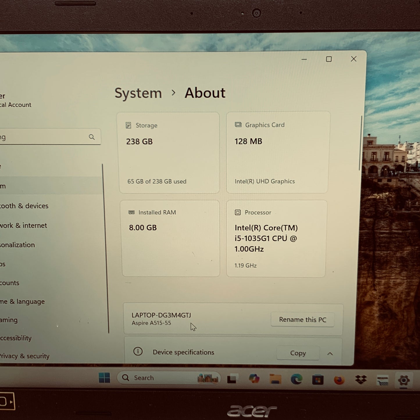 Acer Aspire 5 A515-55 15.6" i5-1035G1 1.0GHz 8GB RAM 256GB SSD