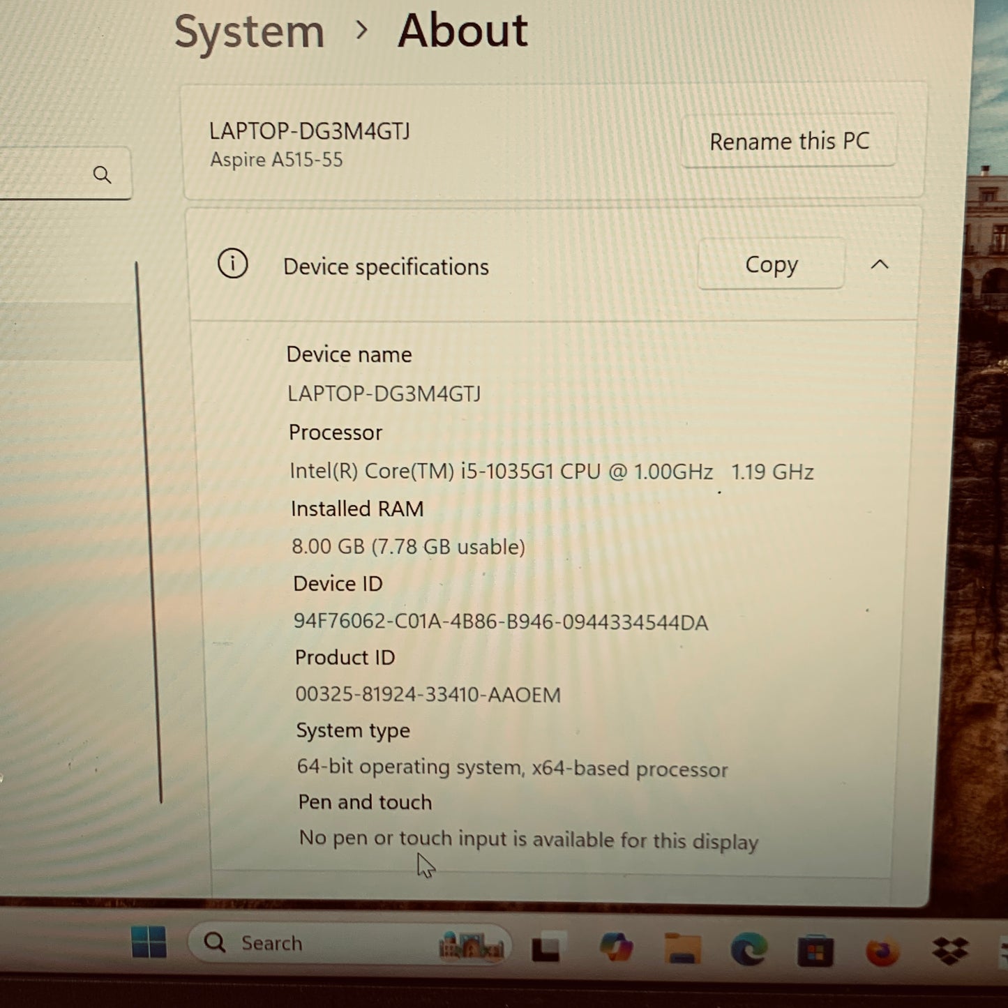 Acer Aspire 5 A515-55 15.6" i5-1035G1 1.0GHz 8GB RAM 256GB SSD