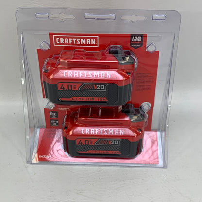 New Craftsman V20 4.0 Ah Battery 2-Pack CMCB204-2 High Capacity Lithium Ion