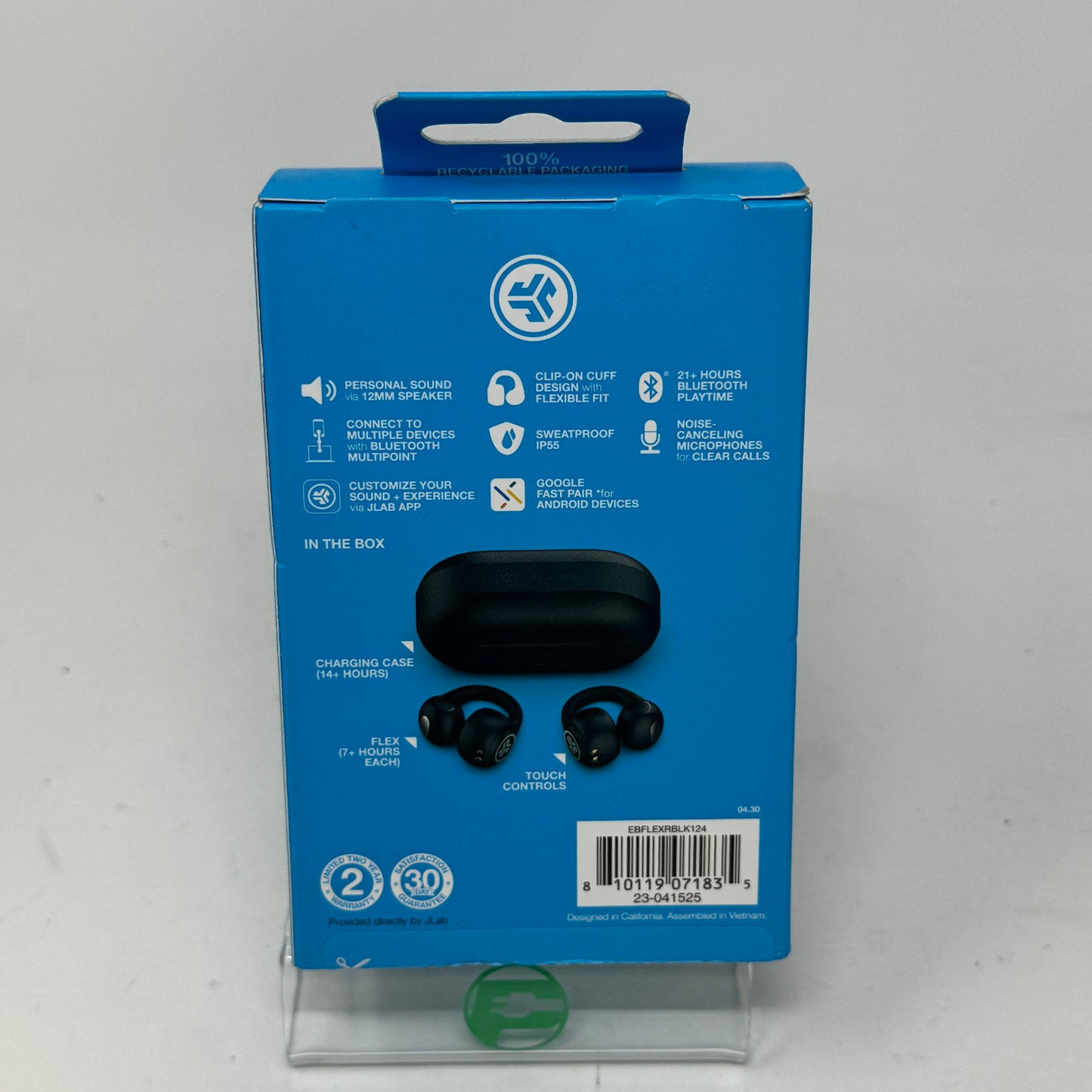 New JLab Flex True Wireless Bluetooth Open-Ear Earbuds Black 23-041525