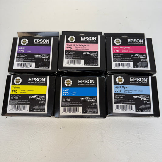 New Lots of 6 Epson 770 T46R Ink Set Violet Magenta Yellow Cyan For Sure