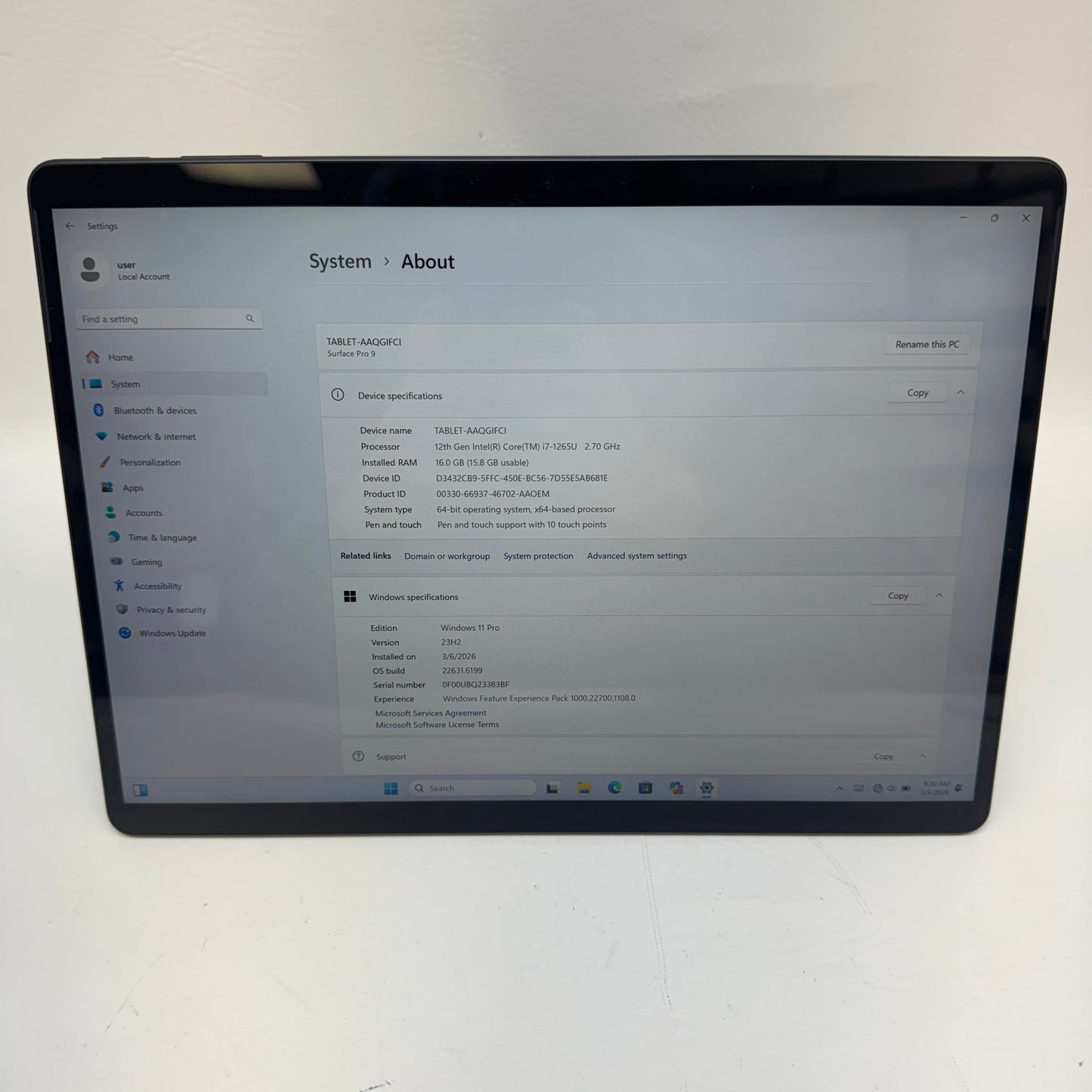 Microsoft Surface Pro 9 2038 13" i7-1265U 2.7GHz 16GB RAM 256GB SSD