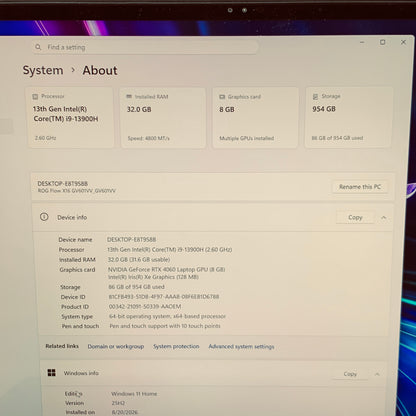 Asus ROG Flow X16 GV601V 16" i9-13900H 2.6GHz 32GB RAM 1TB SSD GeForce RTX 4060