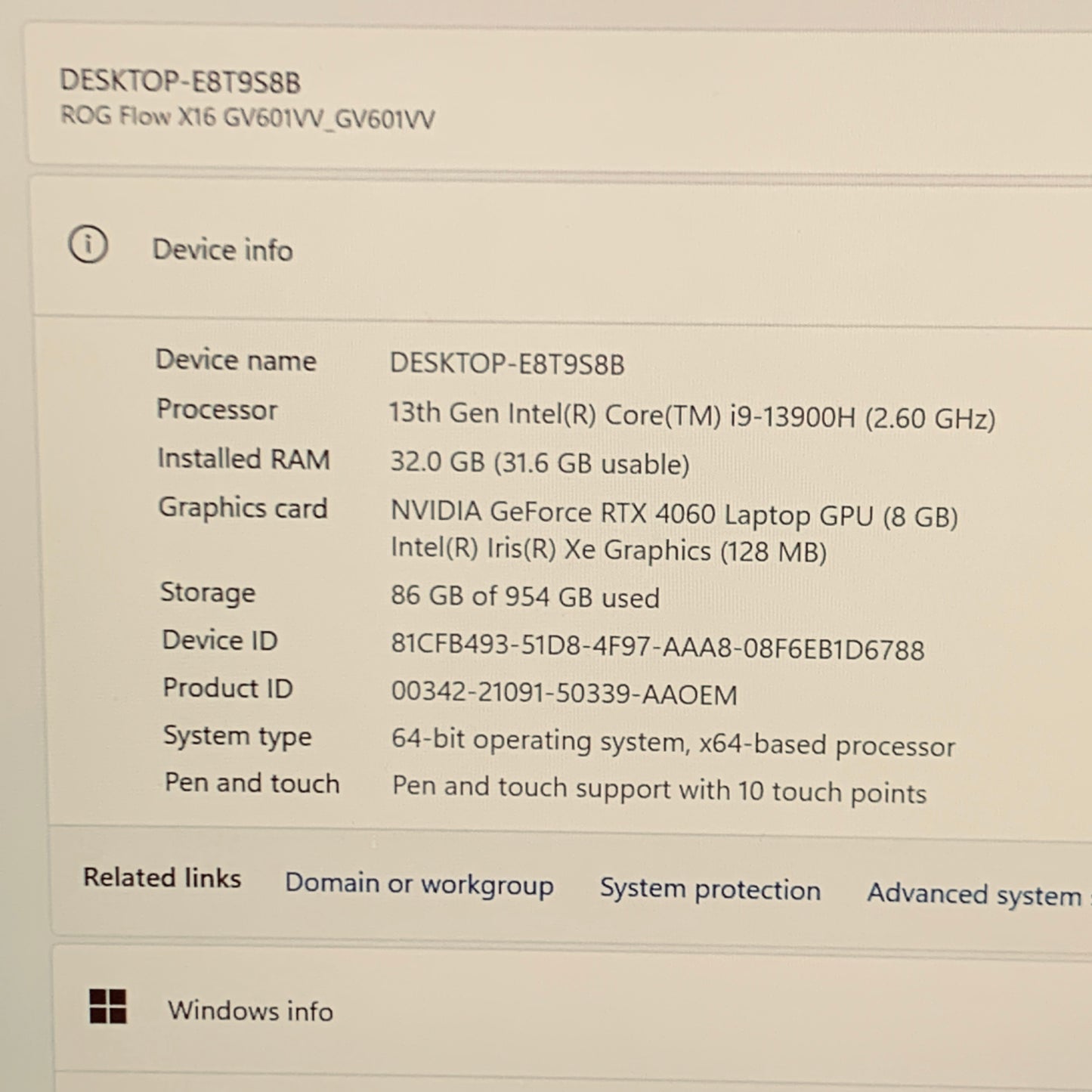 Asus ROG Flow X16 GV601V 16" i9-13900H 2.6GHz 32GB RAM 1TB SSD GeForce RTX 4060