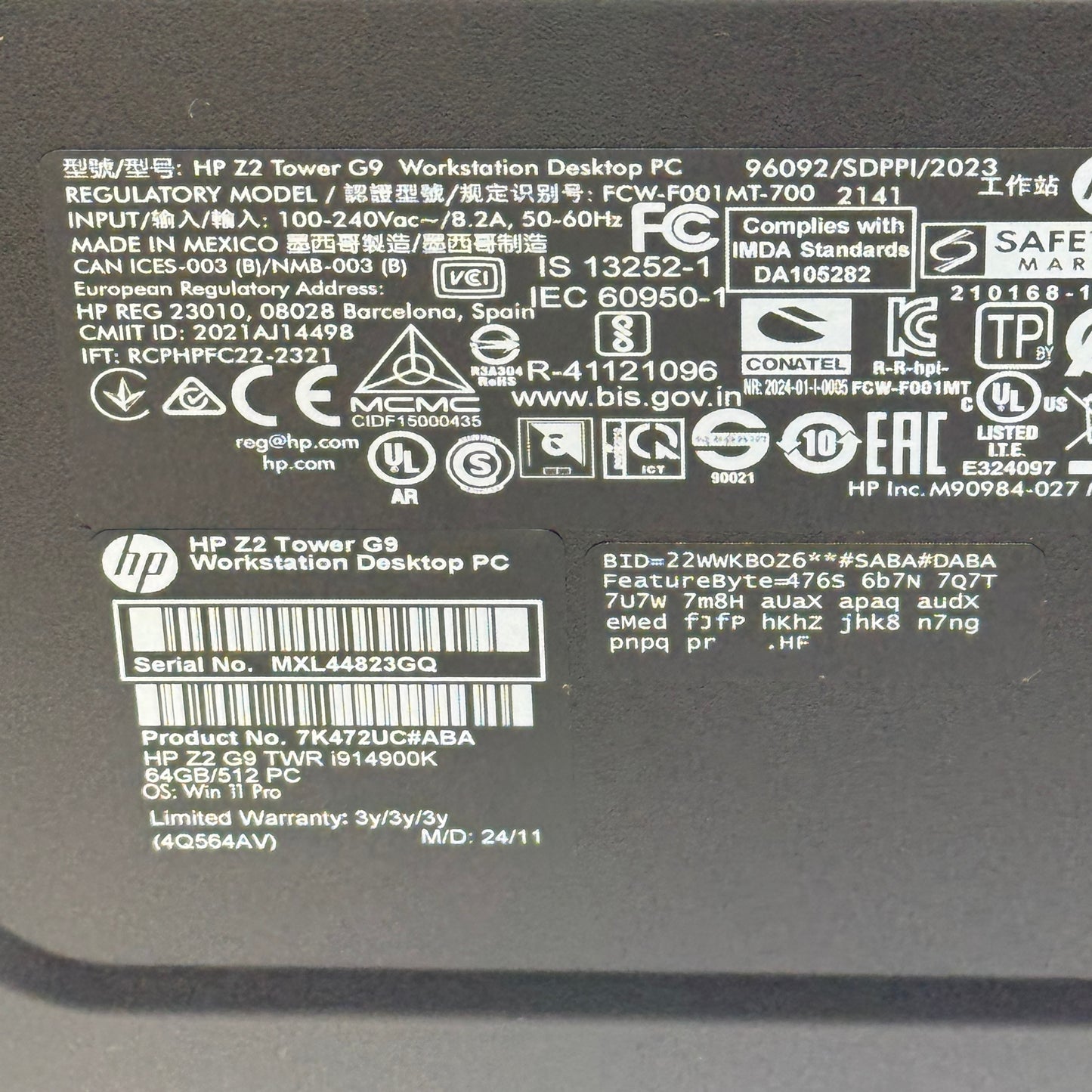 HP Z2 G9 AOCIQ3N i9-14900K 3.20GHz 64GB RAM 512GB SSD NVIDIA T1000