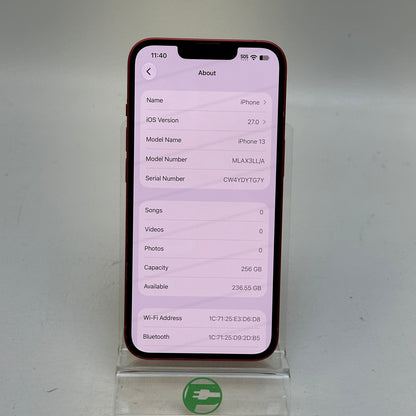 Factory Unlocked Apple iPhone 13 256GB Product Red MLAX3LL/A