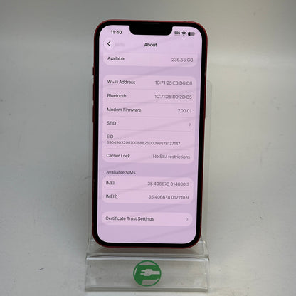 Factory Unlocked Apple iPhone 13 256GB Product Red MLAX3LL/A