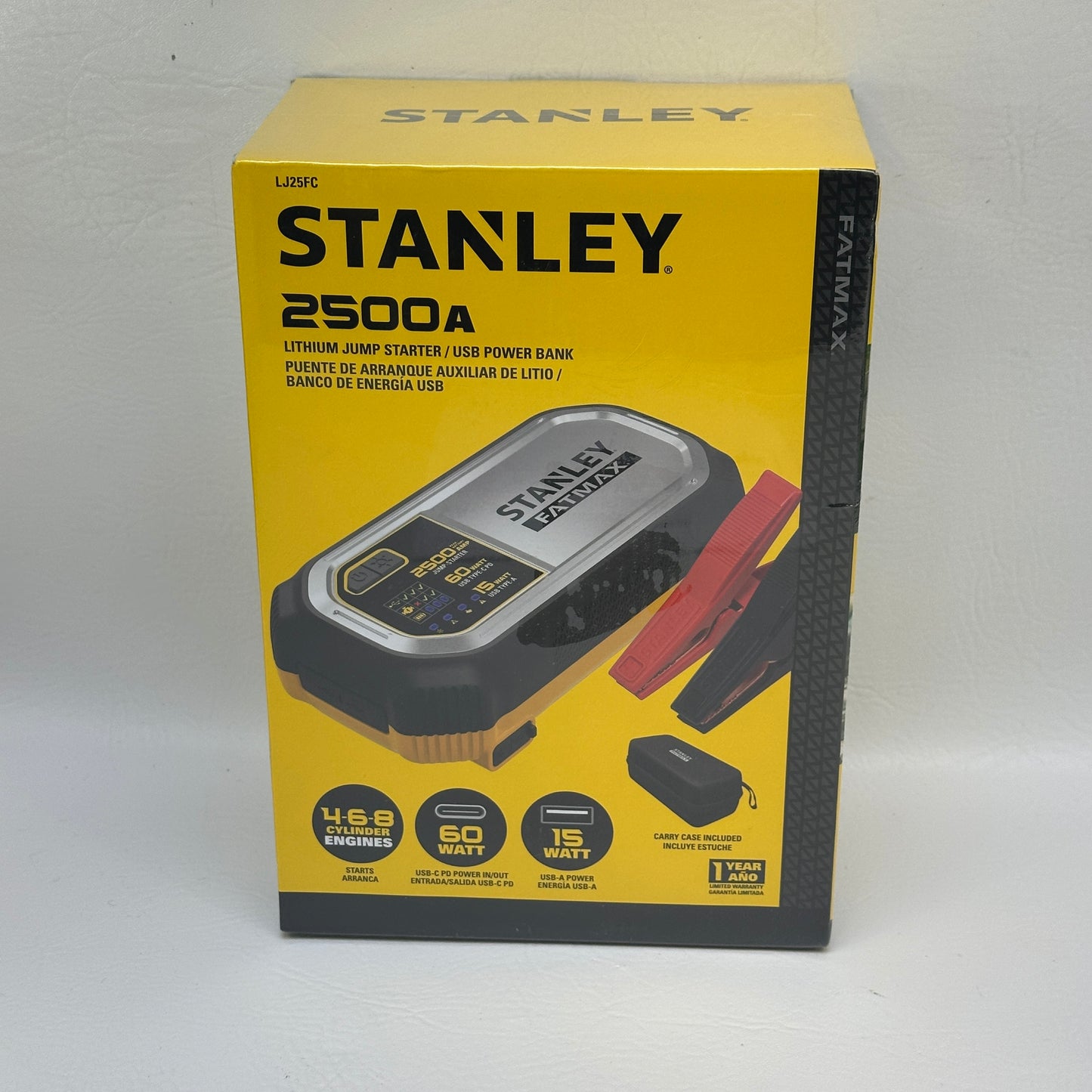 New Stanley 2500A Peak Amp Lithium Jump Starter w/ USB & Case LJ25FC