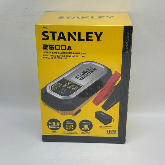 New Stanley 2500A Peak Amp Lithium Jump Starter w/ USB & Case LJ25FC