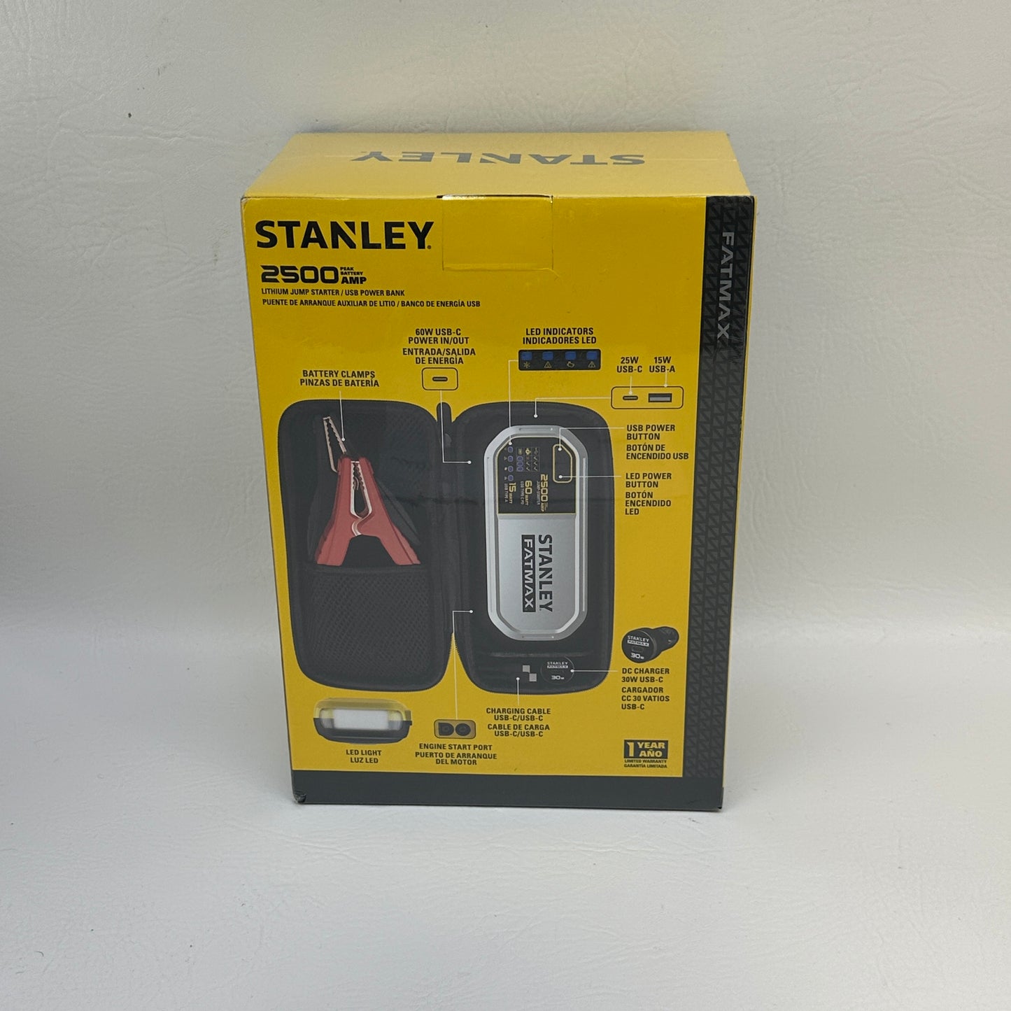 New Stanley 2500A Peak Amp Lithium Jump Starter w/ USB & Case LJ25FC
