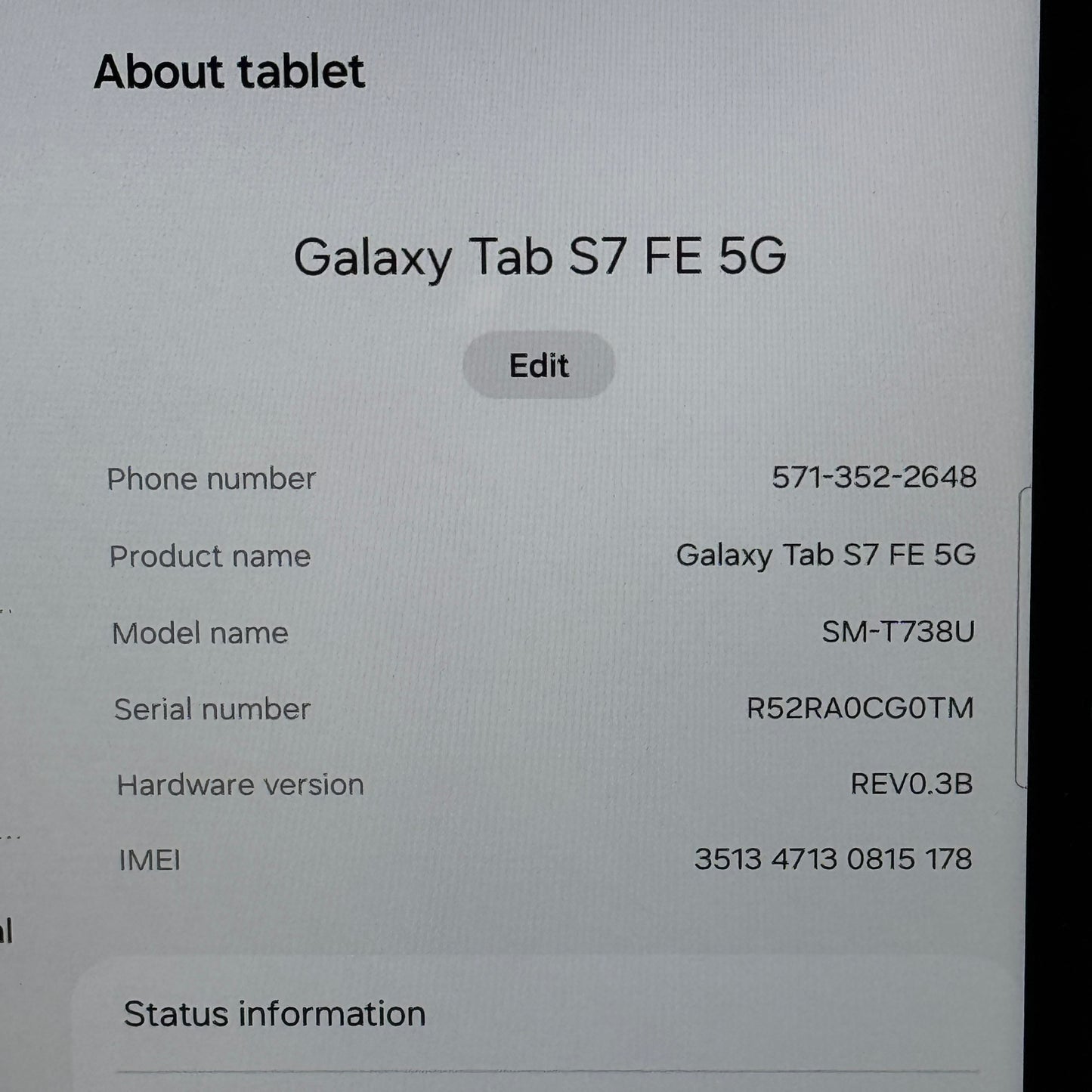 Verizon Samsung Galaxy Tab S7 FE 12.4" 64GB Black SM-T738U