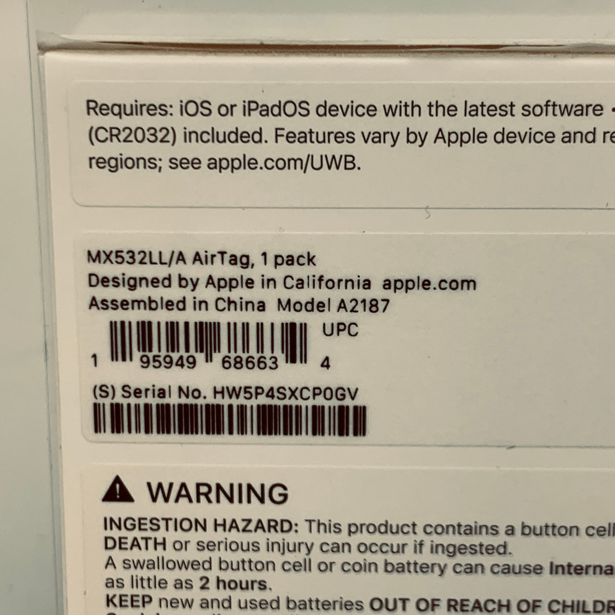 New Apple AirTag (1st Gen) White A2187 GPS Tracker