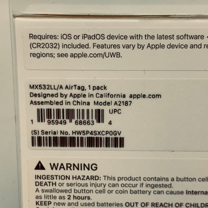 New Apple AirTag (1st Gen) White A2187 GPS Tracker