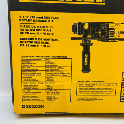 New DeWalt D25263K 1.12 in. D-Handle SDS Hammer Kit with Shocks