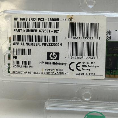 New HP PC3-12800R-11 16GB (1x16GB) RAM DDR3 1600MHz 672631-B21
