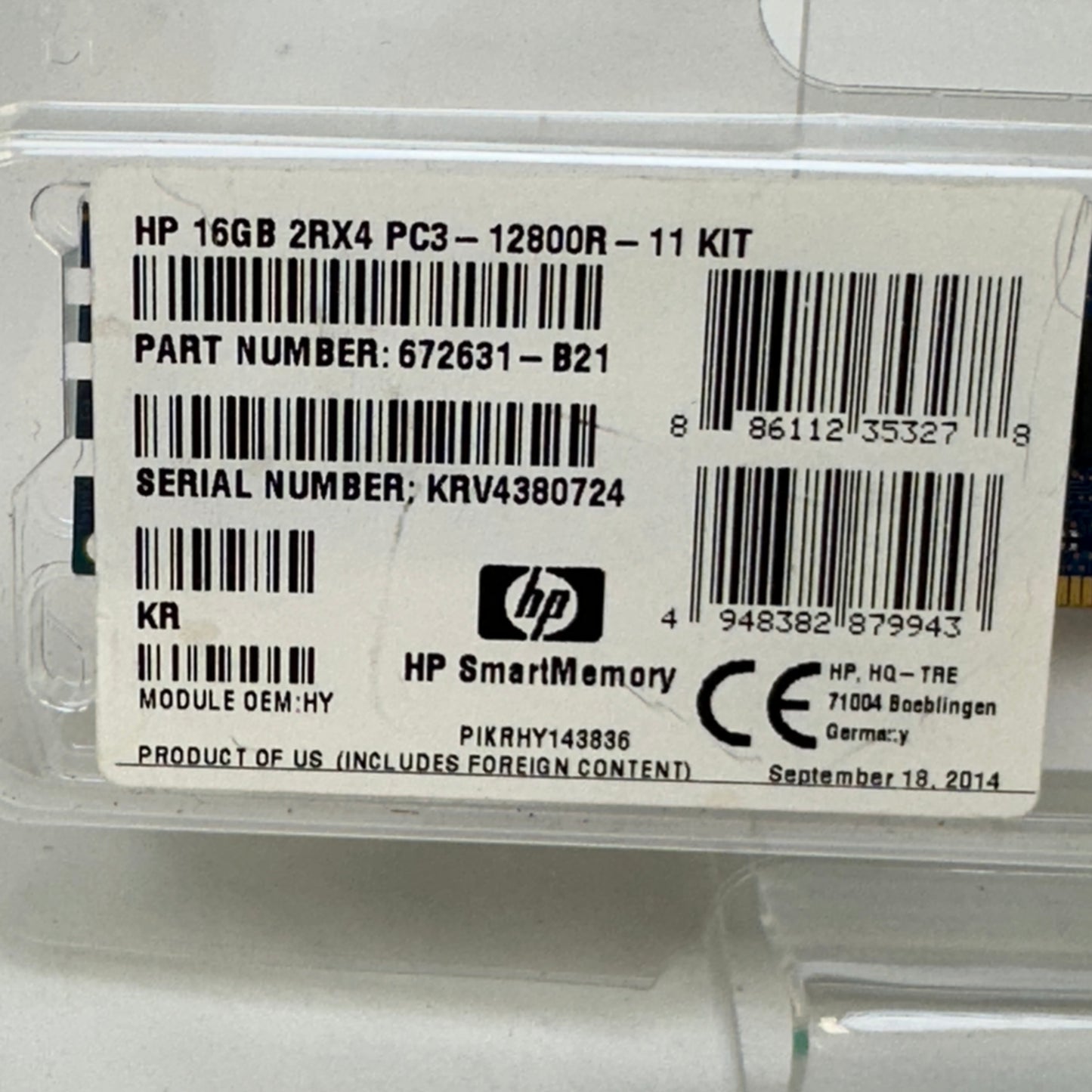 New HP PC3-12800R-11 8GB (1x8GB) RAM DDR3 1066MHz  672631-B21