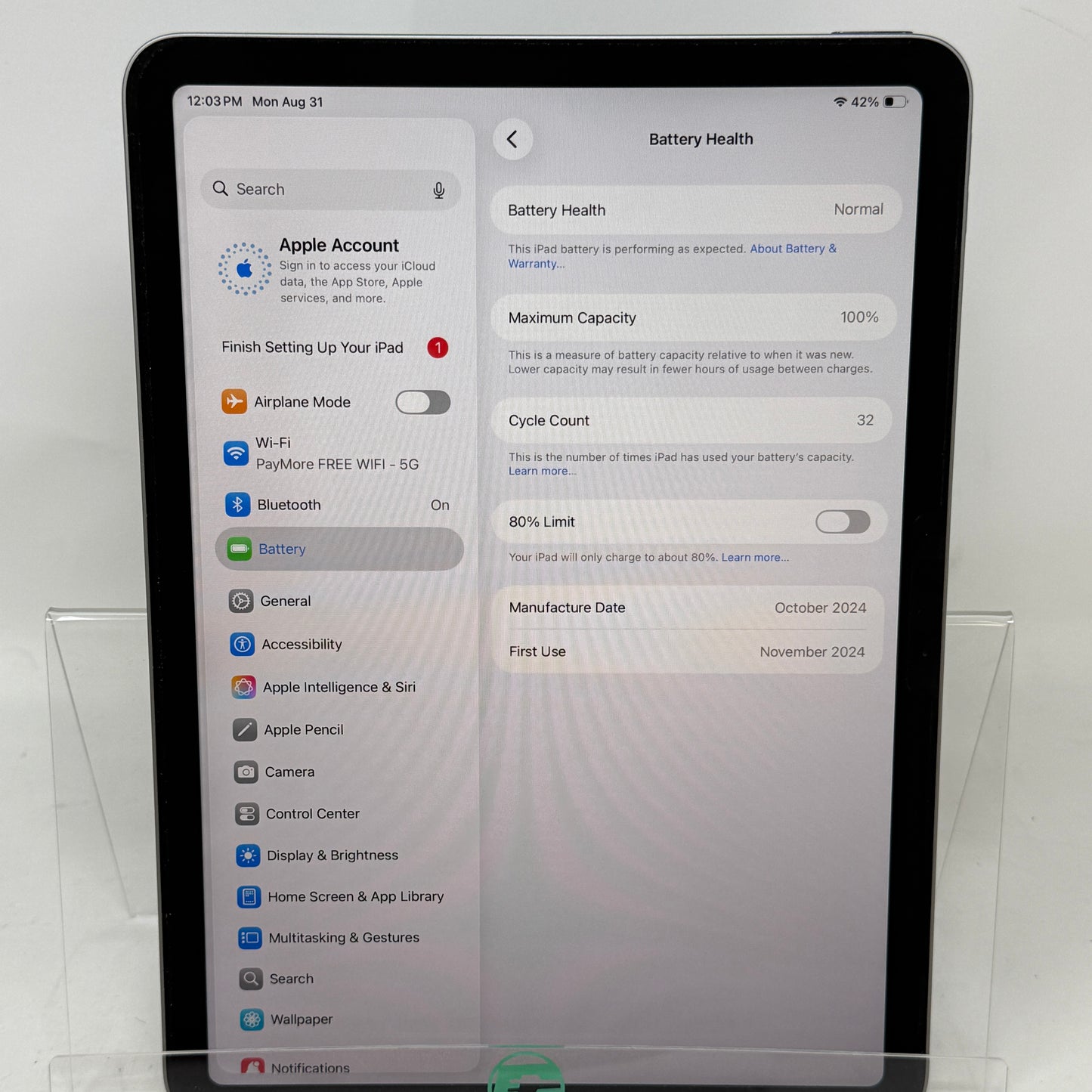 WiFi Only Apple iPad Air 11" M2 128GB Space Gray MUWC3LL/A