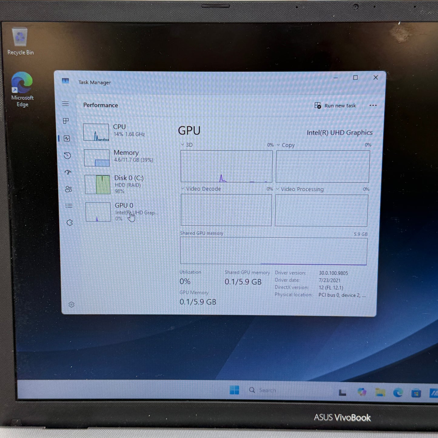 Asus Vivobook 17 X712J 17.3" i5-1035G1 1.0GHz 12GB RAM 1TB HDD