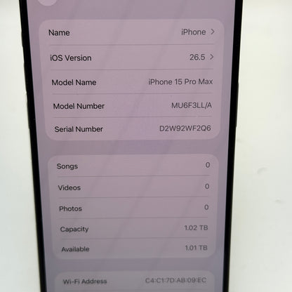 Factory Unlocked Apple iPhone 15 Pro Max 1TB Black Titanium MU6F3LL/A