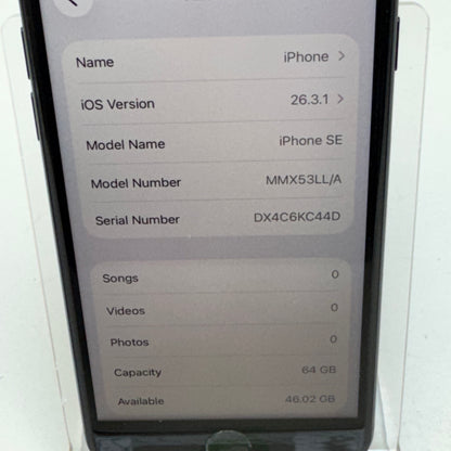 Factory Unlocked Apple iPhone SE 3rd Gen 64GB Midnight MMX53LL/A